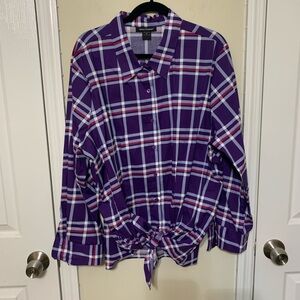 Ashley Stewart Purple Plaid Button Down Shirt